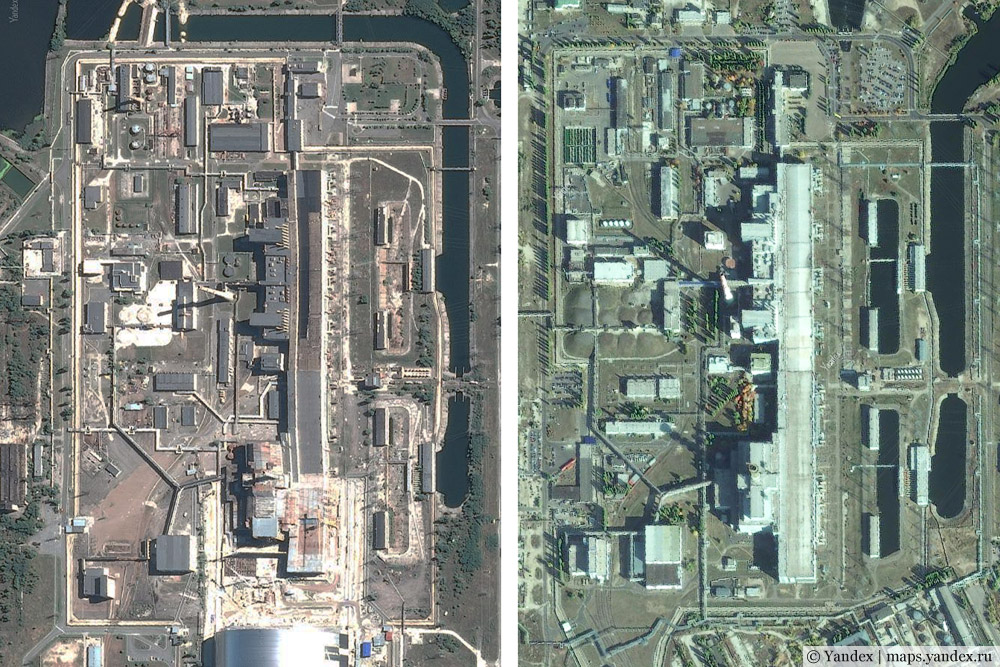 Сравнение Чернобыльской и Курской АЭС со спутника